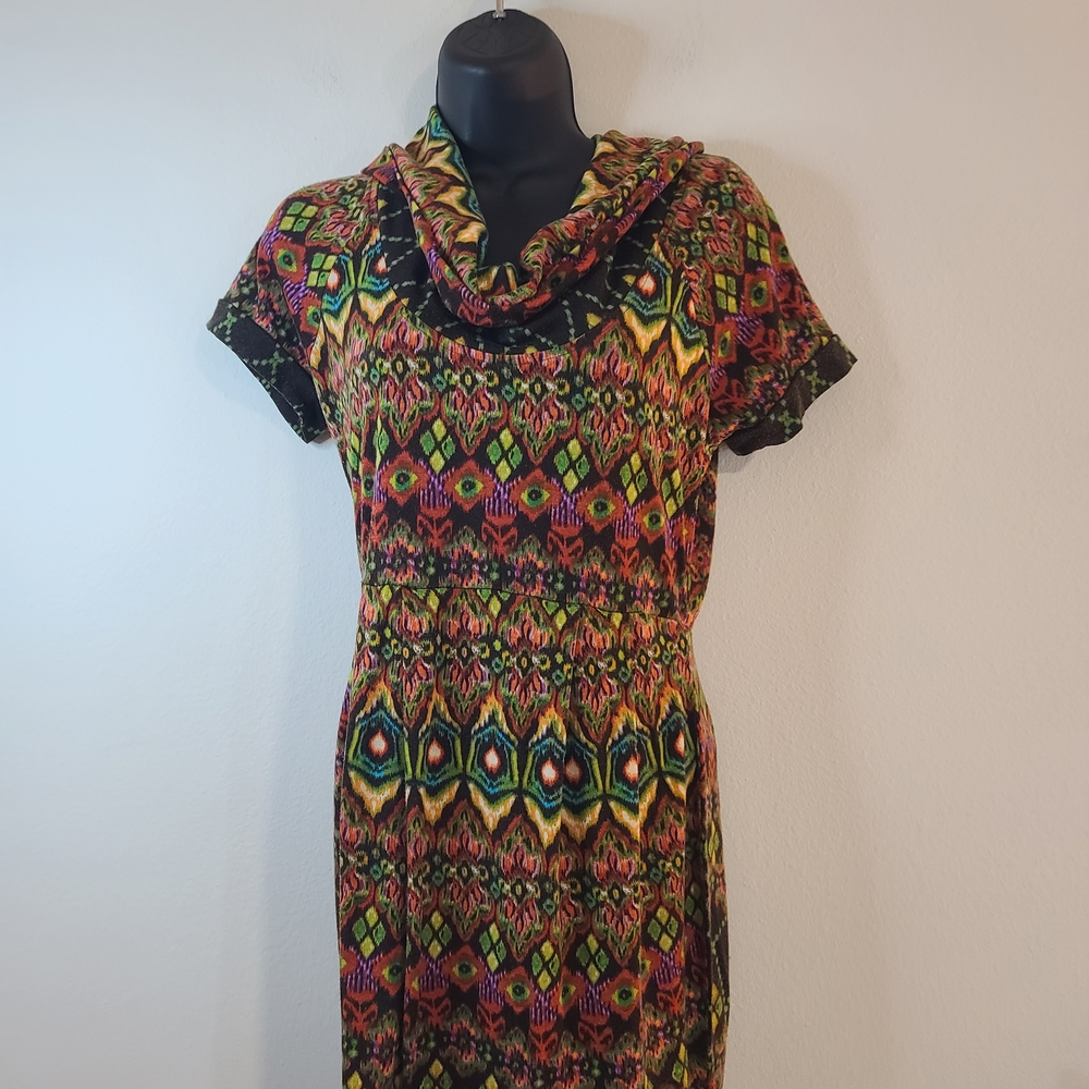 B Darlin Womens Jr Colorful Geometric Cowel Neckline Midi Dress Size 7/8